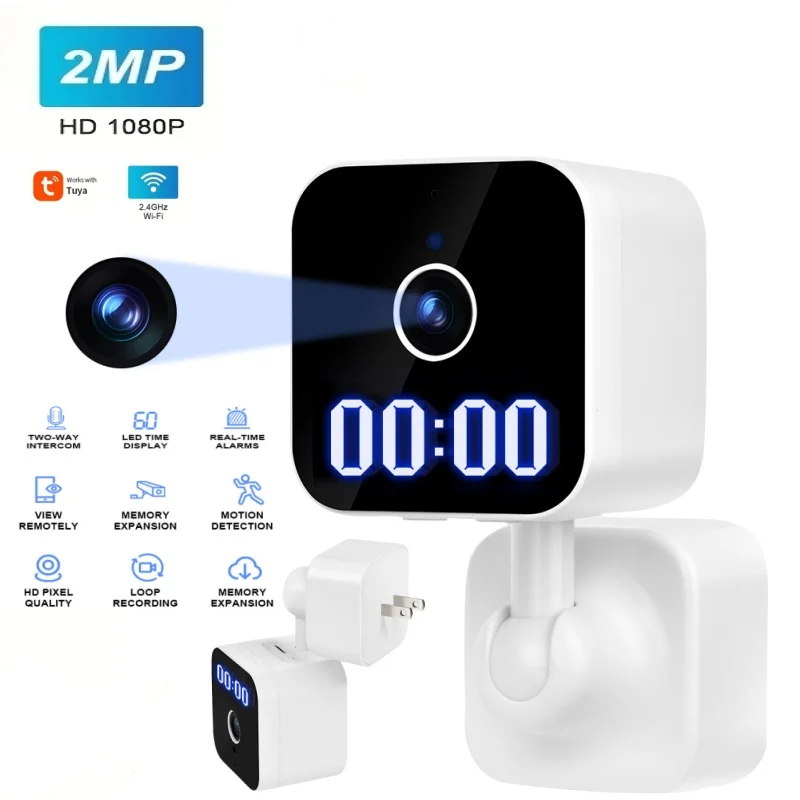 

360 degree rotating high-definition camera digital clock indoor home safety night vision monitoring wireless IP motion