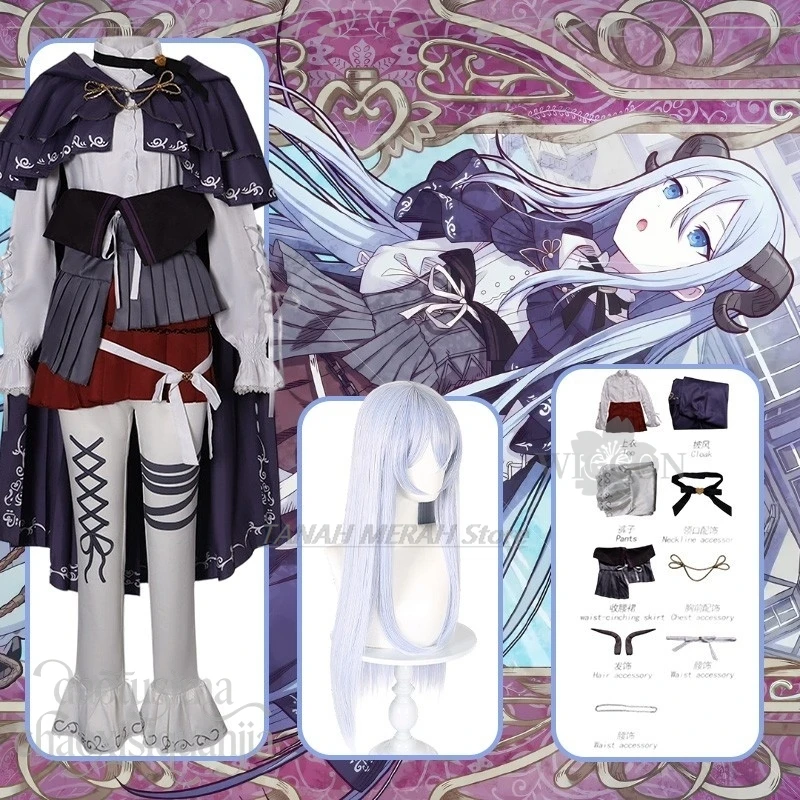 Disfraz de Cosplay de Yoisaki Kanade del Juego de Anime Project Sekai, Estilo Vikingo Retro, Capa Mágica, Pelucas con Cuernos de Dragón Peludos, para Halloween