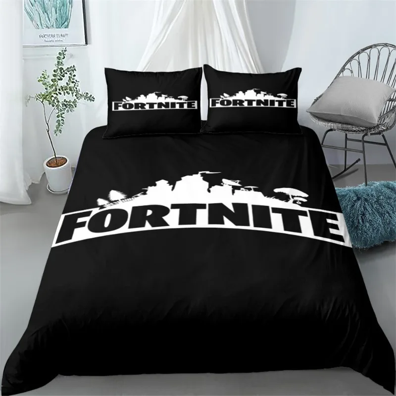 Set sprei tiga potong motif kartun Fortnite yang tampan, merchandise game, hadiah kecil