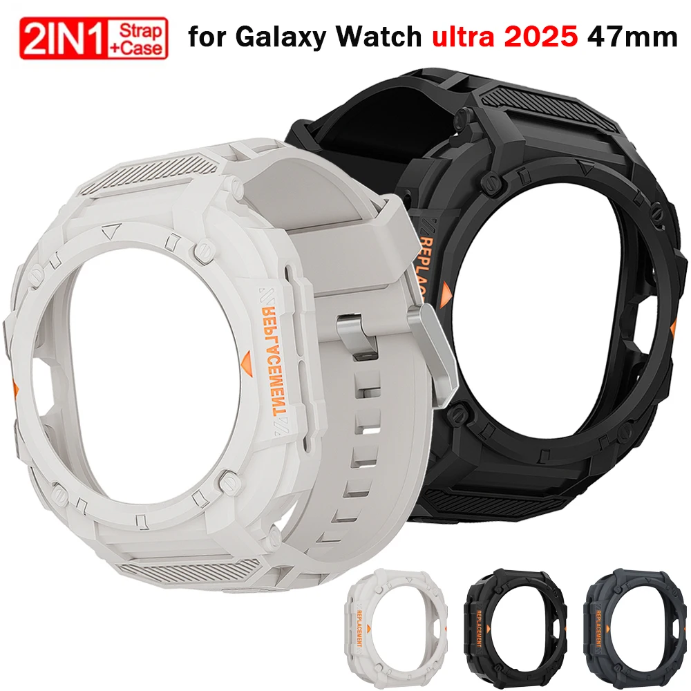 for Samsung Galaxy Watch Ultra 2025 47mm Strap+Case All-in-One TPU Silicone Strap for Samsung Galaxy Watch Ultra 47mm Case Band