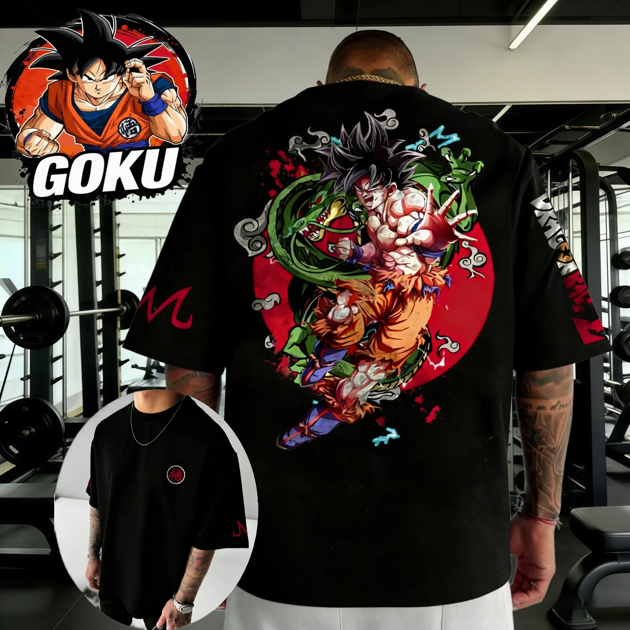 2026 Sommer Dragon Ball Oversized T-Shirt Hochwertige 100% Baumwolle Goku Grüner Drache Kanji-Druck Unisex Retro Y2K Tee