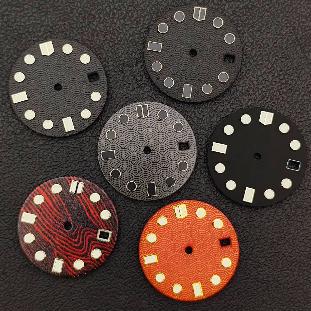 Men's 28.5mm Luminous Watch Dial NH35 NH36 Movement Mechanical Watch Replacement Accessory with Tree Ring & Fish Scale Texture
