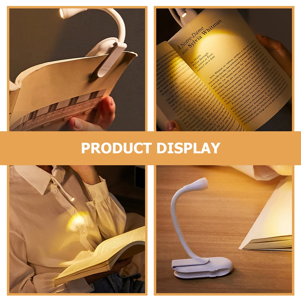 

Mini USB Rechargeable Clip on Reading Light LED Book Lamp White Bedside Student Study Night Light Adjustable Angle Portable