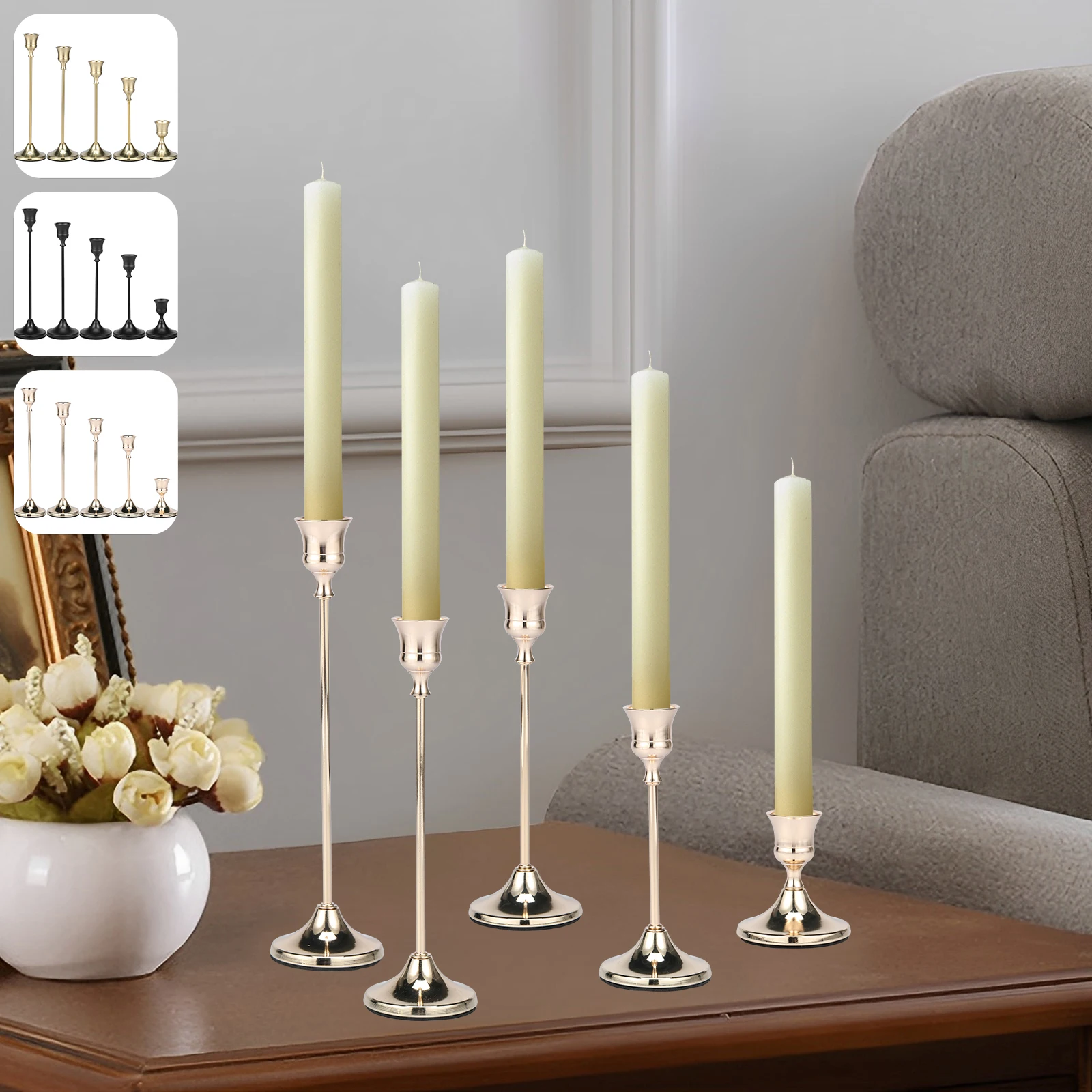 5Pcs Candlestick Holder Set Retro Decorative Candlestick Stand Metal Taper Candle Holders Detachable Candle Sticks Long Holder