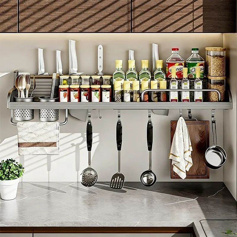 Seasoning Supplies Collection Rack Drilling Kitchen Furniture Wall Mounted Multifunctional Chopstick Holder Household