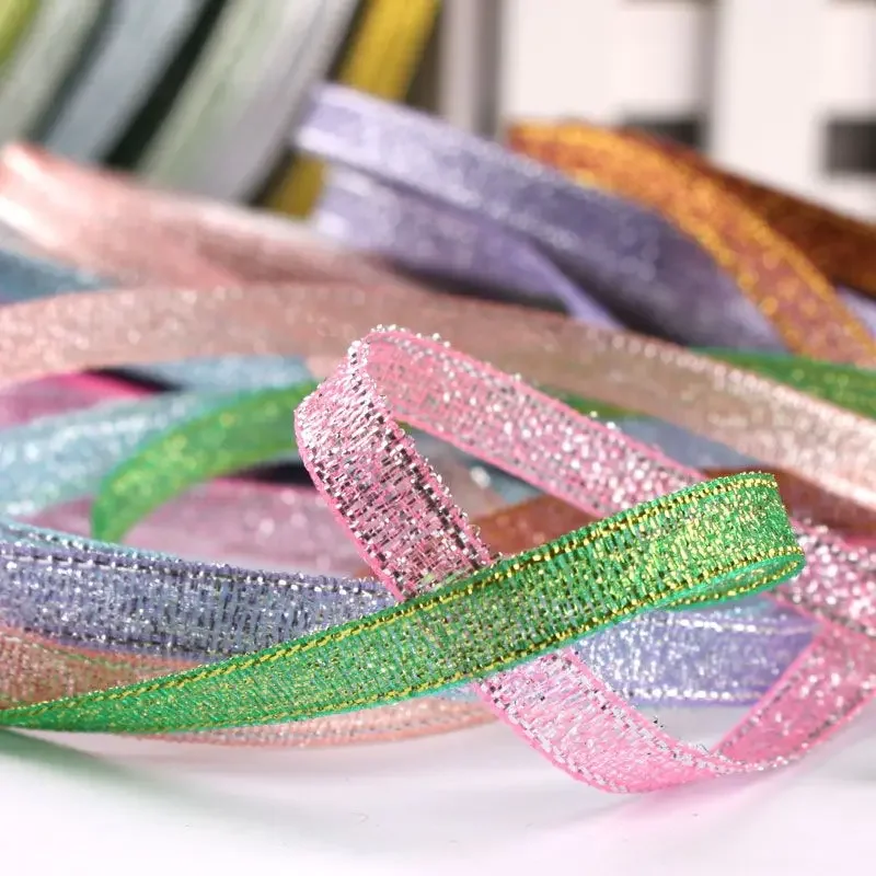 6mm multicolor silk satin Organza Ribbon glossy Glitter Ribbon Wedding cake gift decoration crafts accessories 25Yard/roll 1pc