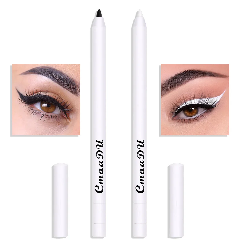 2Pcs Black‑White Gel Eyeliner Pencil Set Matte Shimmer Satin Metallic Glitter  Long Lasting Vegan Women Eye Makeup Cosmetics