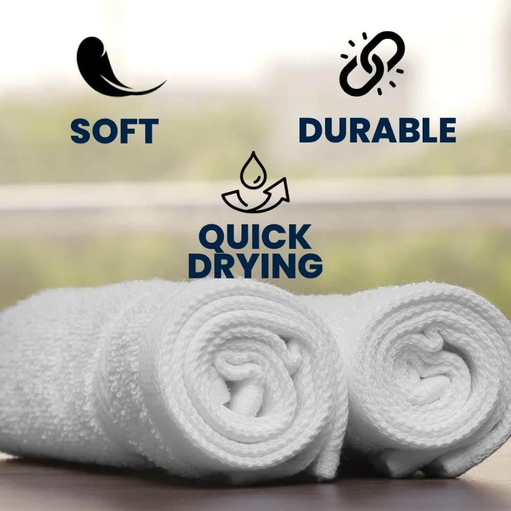Toallitas de algodón hilado con anillo 100% peinado blanco de 13x13 pulgadas de primera calidad, paquete de 300, toallas de lujo ultrasuaves, altamente absorbentes y a granel para