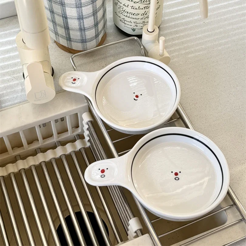 Cute Smiling Snowman Ceramic Small Sauce Dessert Plate Dog  Bowl Food Bowl Water Kitchen Diningware