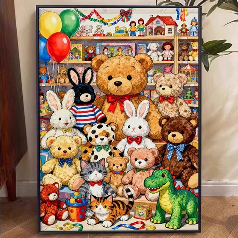 5D DIY Diamond Painting, Cute Teddy Bears, Bunnies And Animal Plush Art Picture, Relaxing DIY Craft, Holiday & Birthday Gift
