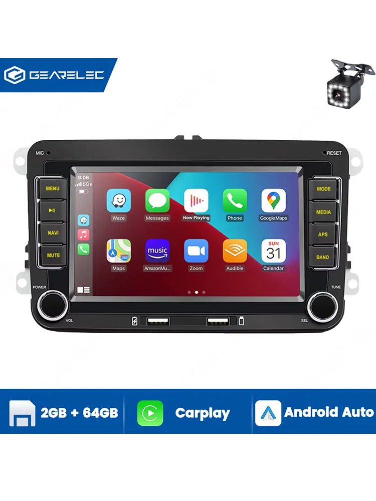 GEARELEC Autoradio Android 13 2 Din 7 Zoll GPS VW Volkswagen Skoda Octavia Golf 5 6 Touran Passat B6 Polo Jetta Shark Caddy