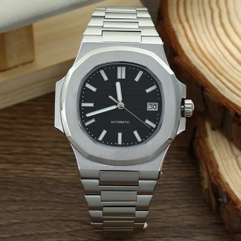 NH35ムーブメント搭載のノーチラスモデル改造時計、100メートル防水、316ステンレススチールケース、夜光文字盤付き