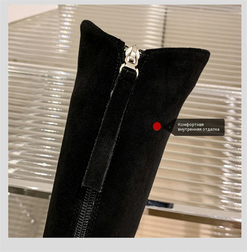 Size 43 Over The Knee Boots Women's Zipper Long Boots Round Toe Thick Heels Slimming Elegant Long Boots for Women Botas Feminina image 5