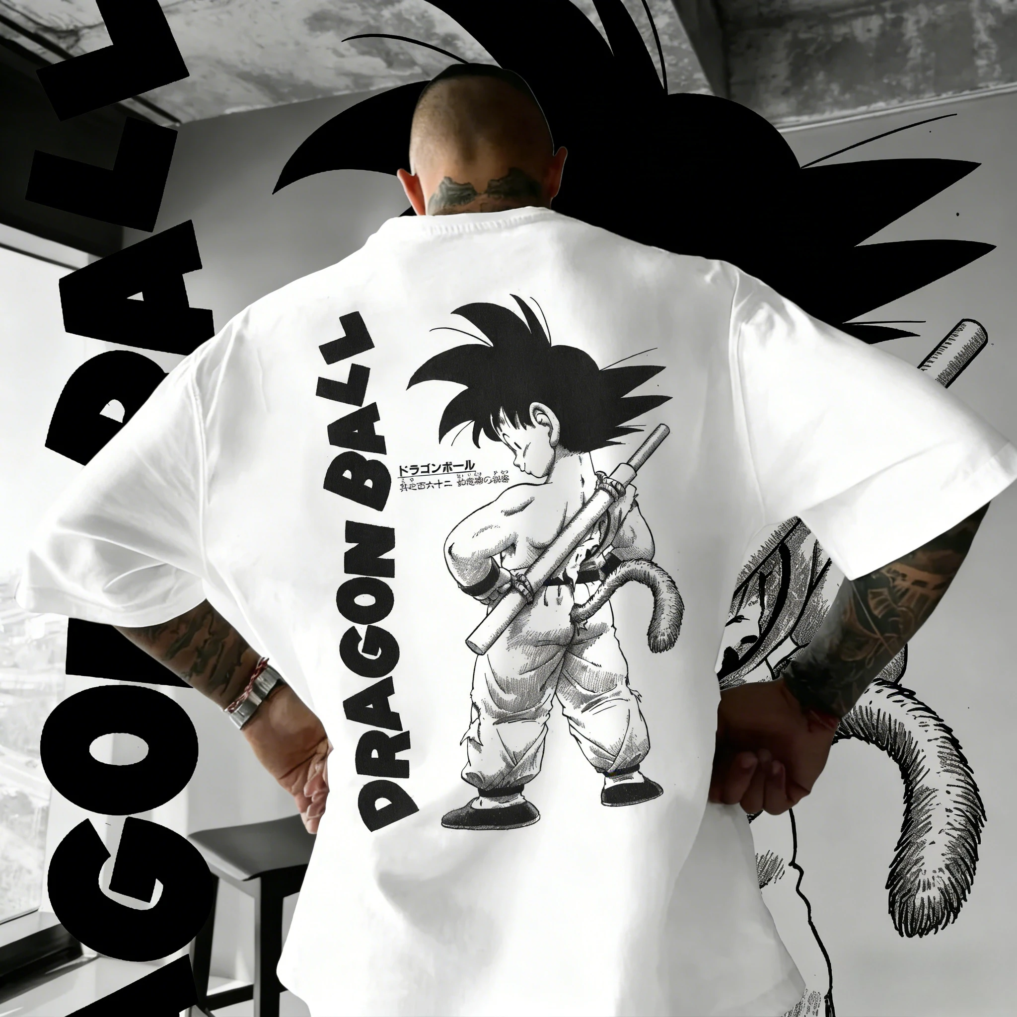 

Летняя футболка оверсайз «Драгон Болл» 2026 года, высокое качество, 100% хлопок, с принтом Гоку с мега-жезлом, унисекс, повседневная, в стиле Y2K