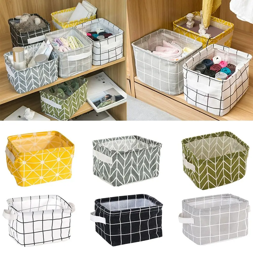 Folding for Home Office Cotton Linen Desktop Storage Box Cosmetic Book Organizer Storage Basket Underwear Storage Box