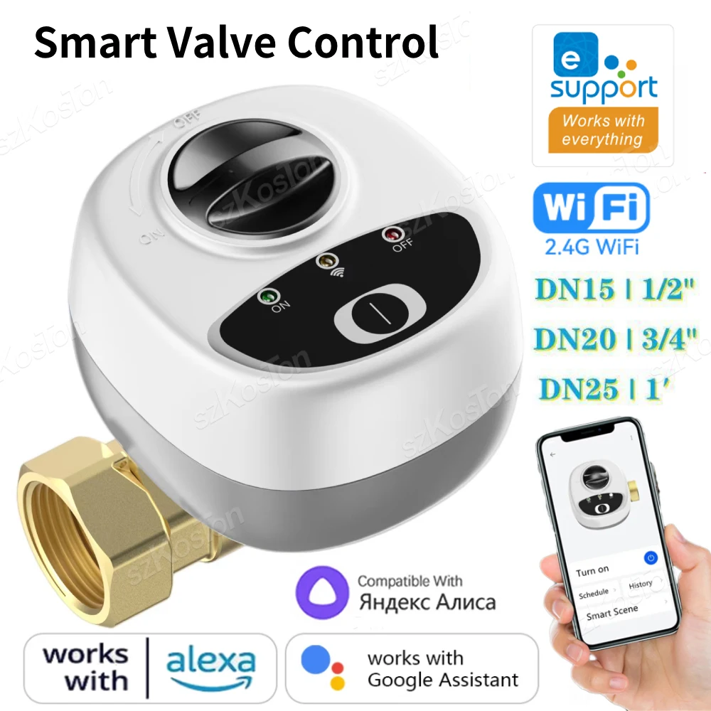 

eWelink APP Smart WiFi Water Vavle Gas Water Stop Check Valve DN15/DN20/DN25 Wireless Control Timer Work with Alexa Google Alice