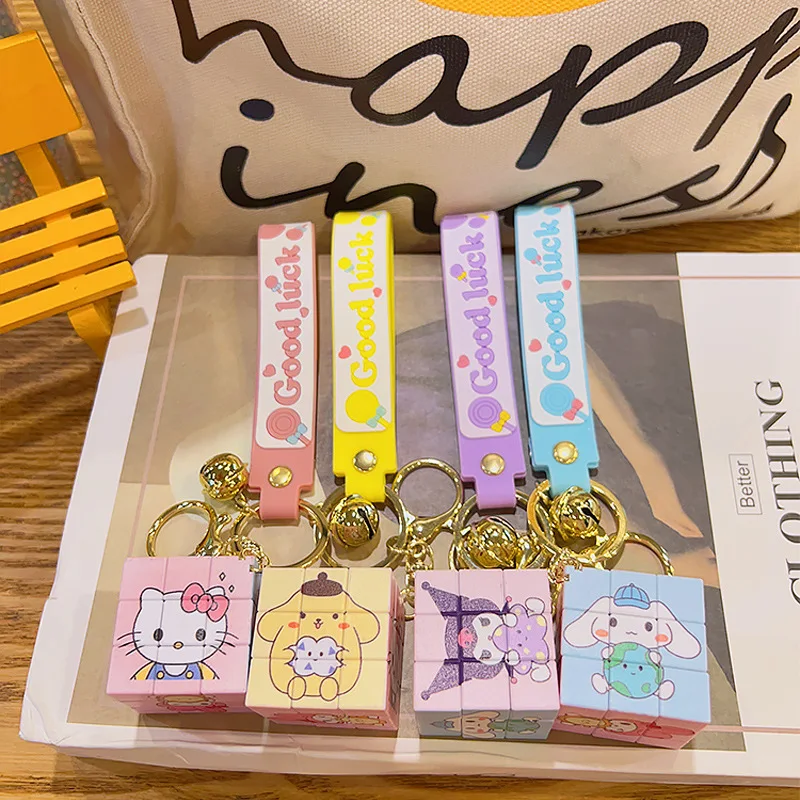 Sanrio Kuromi Hello Kitty Cube Magic Cube Creative Keychain Anime Cartoon Keychain Backpack Pendant Entertainment Toy Gift