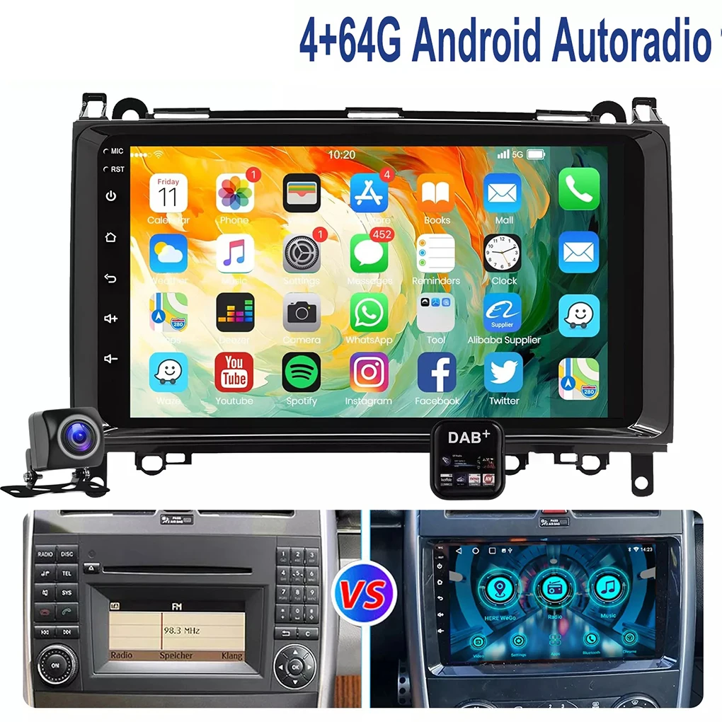 Car Radio for Mercedes Benz W169 W245 Sprinter W639 Vito Wireless Carplay Android Auto 2 Din GPS Navigator WiFi FM BT 4+64G