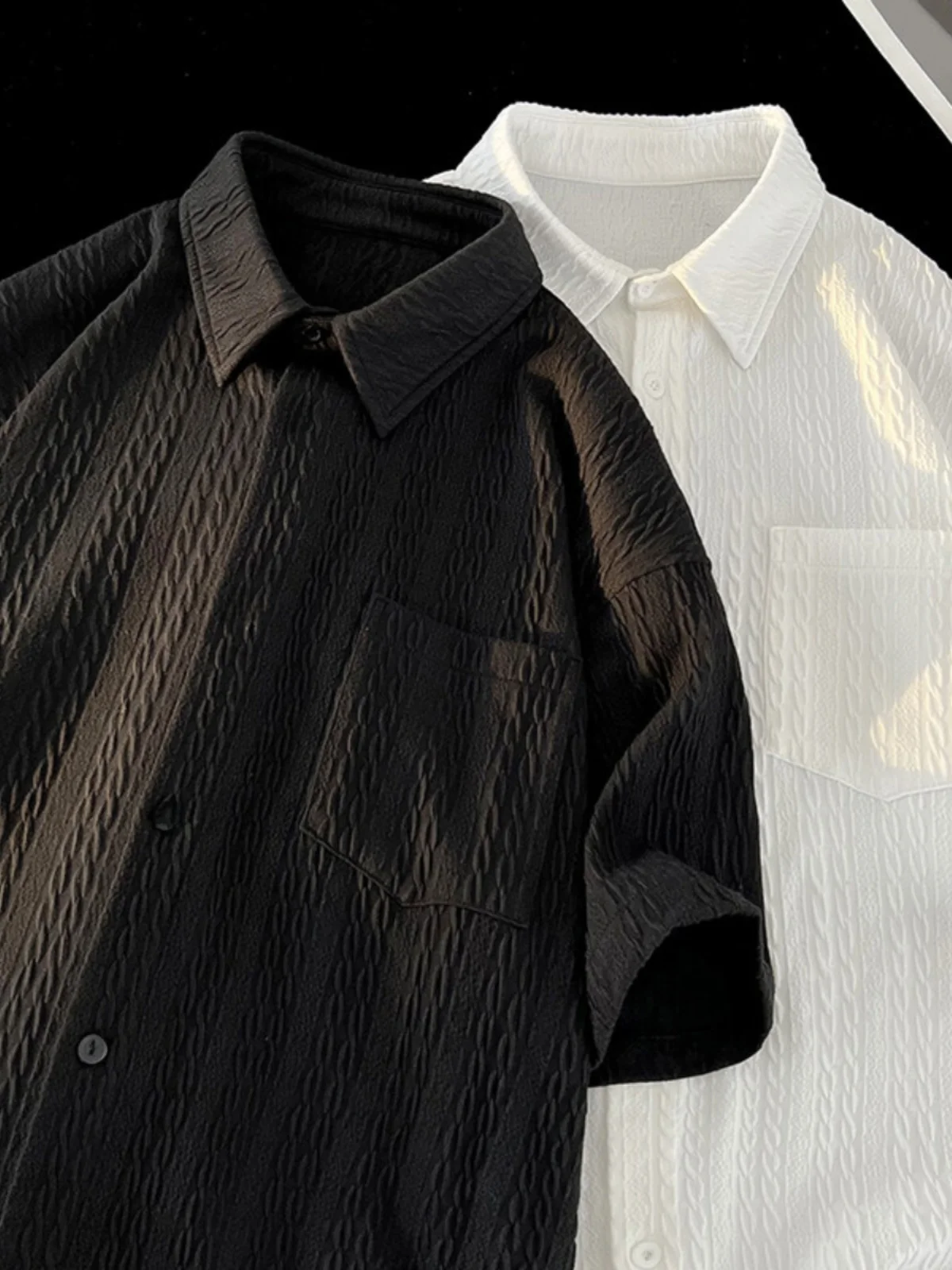 

Loose Fit Men's irt Summer Thin ort Sve Embroidery Design Casual Sle American Faion Flat Front Casual irt