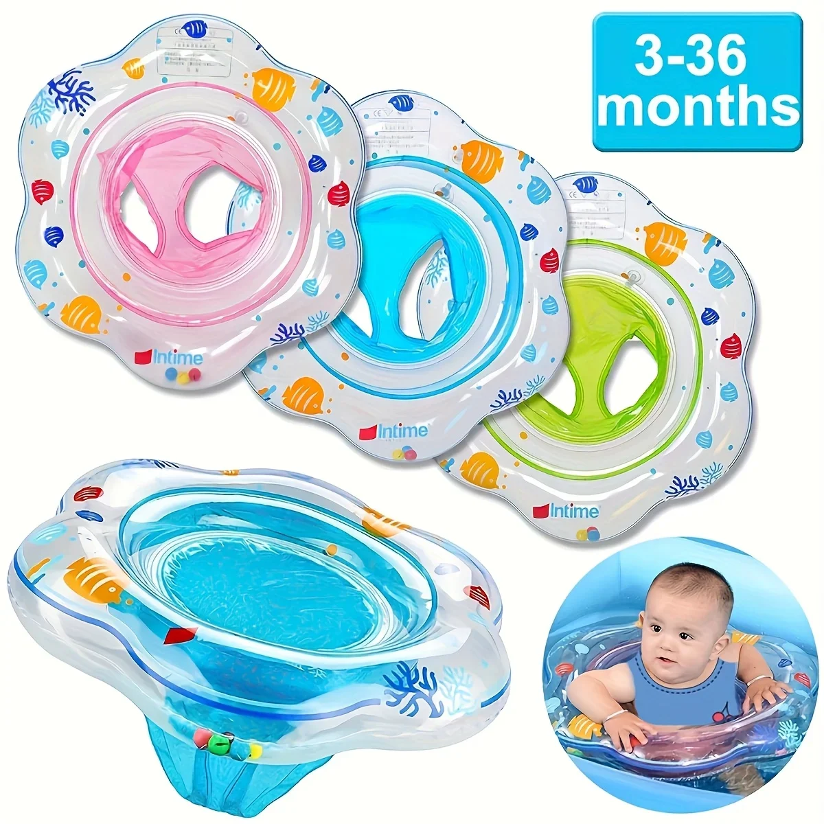 Pack of 1, inflatable baby swim ring with dual safety airbags and safety seat, pool/bathtub accessory, available in three colors