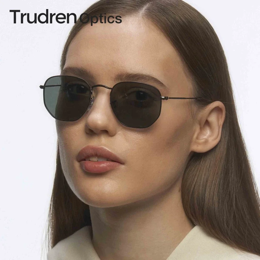 Trudren Unisex Classic Hexagonal Sunglasses for Men Designer Polarised Sun Glasses Womens Slim Metal Geometric Sunglass RB3548