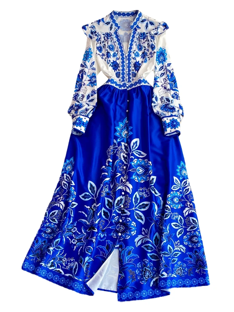 E Vestido Largo con Cuello en V y Estampado Floral, Cintura Alta, Botón Único, Falda Pada, Estilo Coreano, Vestido ...