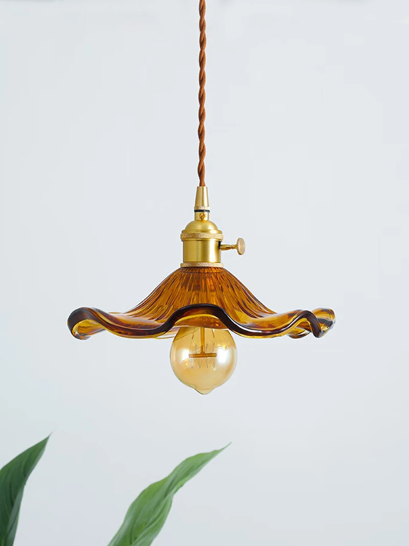 Modern Simple Lotus Leaf Pendant Lights for Bedroom Dining Room Kitchen Nordic Led Glass Pendant Lamp Green Brown/ Clear Glass