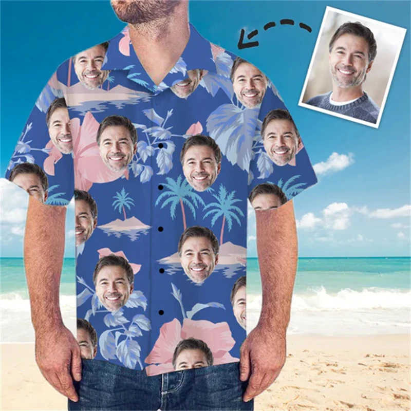 2024 Fashion Hawaiian Shirts Custom Funny 3d Diy Print Button Shirts Short Sleeves Harajuku Hawaii Shirt Tops European Size 6xl