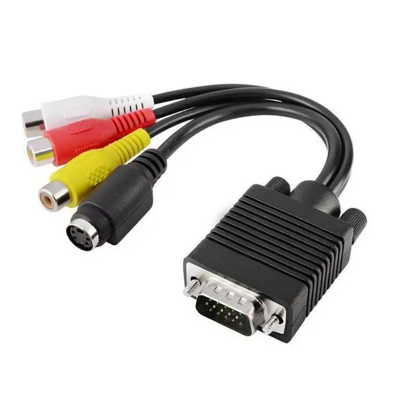 Adaptador Convertidor de VGA Macho a S-Video 3 RCA Hembra, Salida de Video Compuesto AV para TV, Conector de Cable de Video para Computadora Portátil o Tarjetas de Video de PC