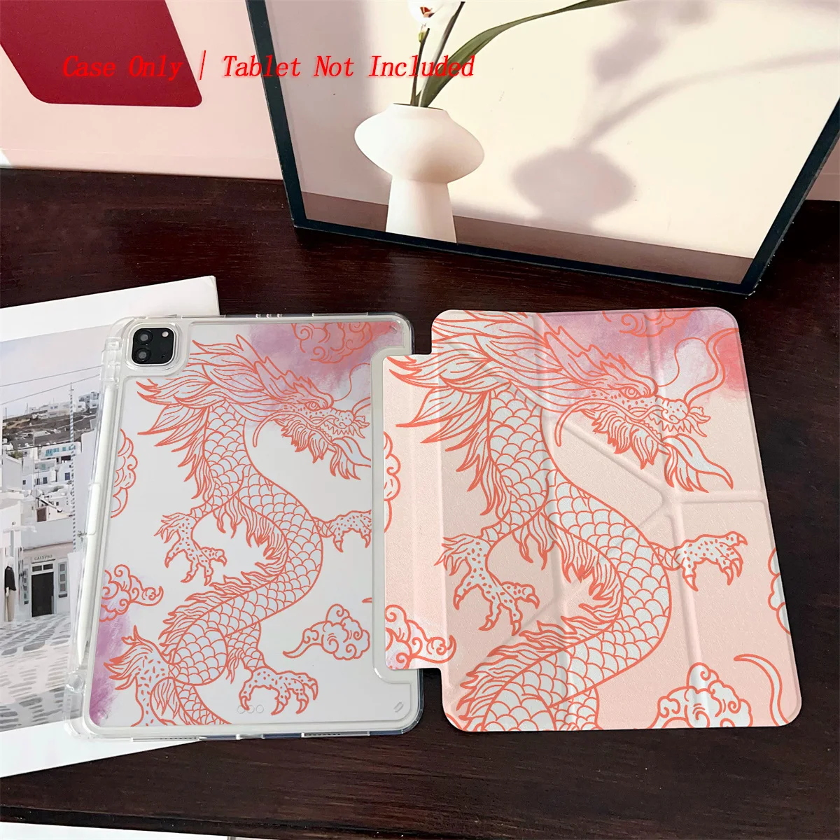 حافظة لجهاز iPad مطبوعة على شكل تنين وردي لطيف على شكل حرف Y قابلة للطي لهاتف Apple iPad Pro/Air/Mini غطاء نحيف مضاد للخدش #3