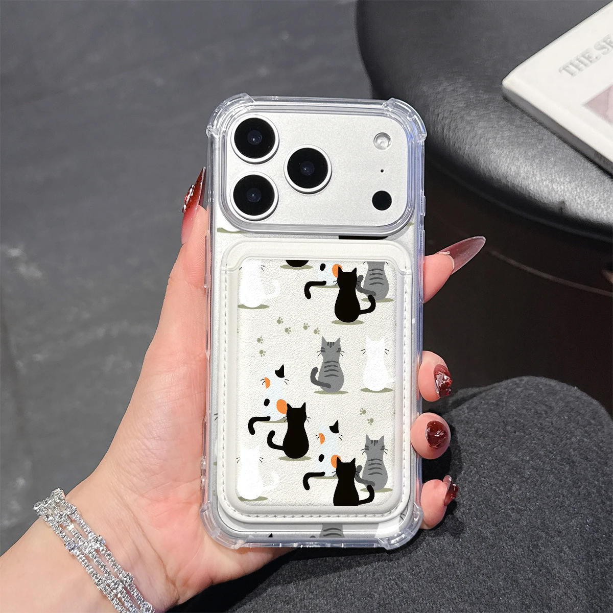 Pastellfarbene Katzen-Handyhülle für iPhone 17 16 15 14 13 Pro Max Plus mit Brieftaschenfach, transparent, weiches TPU für magnetische Handyhüllen