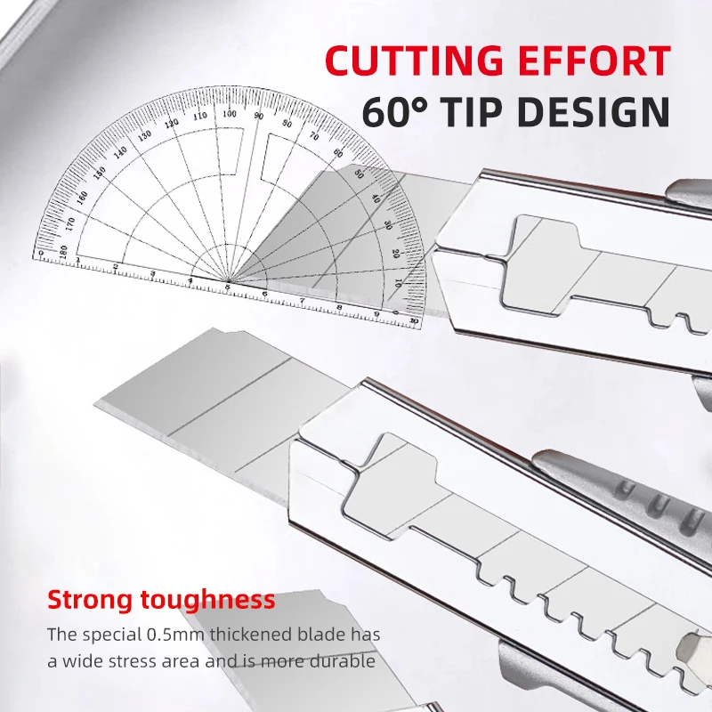 سكّين متعدّد الاستخدامات صندوق القاطع سكين الثقيلة قابل للسحب ، تصميم تخزين الشفرة 5 قطع شفرات مدمجة في سكين ورق الحائط الاحترافي #3