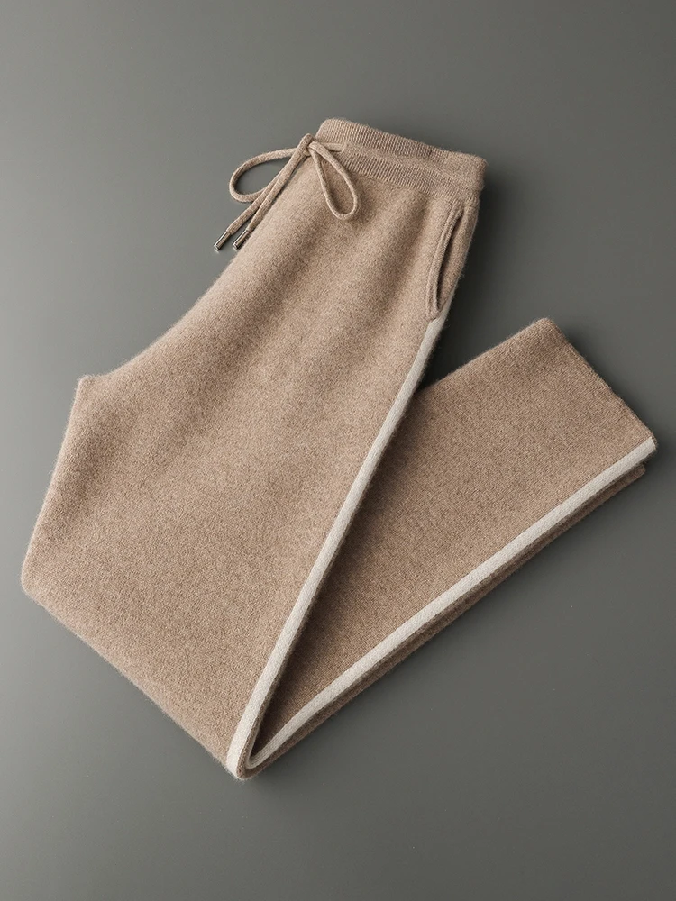 

Men's Pants Versatile Pencil Pants Knit Warm Thicken Air Layer 100% Cashmere Pants Men's Pants Autumn Winter Trousers Drawstring