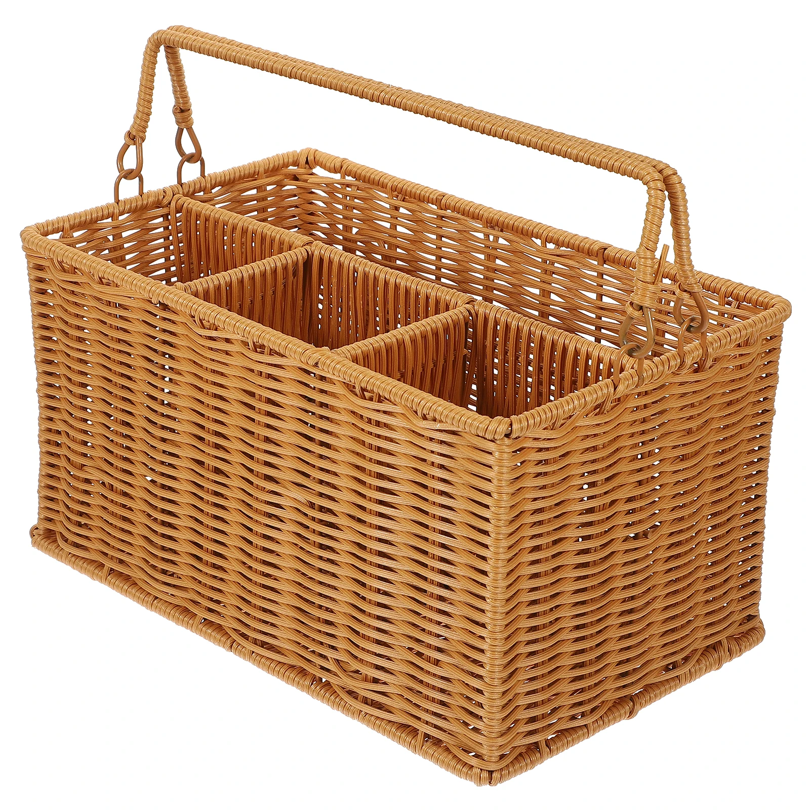 

Large Capacity Kitchen Utensil Organizer Basket Imitation Rattan Storage Holder Cutlery Silverware Holder Brown PP for Dining
