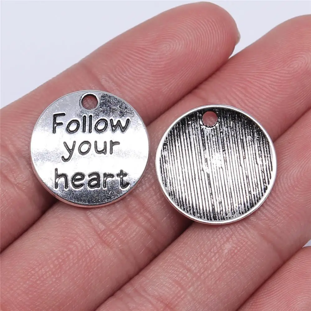 100pcs 20x20mm Follow Your Heart Charms Wholesale Antique Silver Color Pendant Charms Wholesale Jewelry Accessories