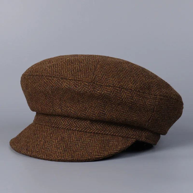 Tweed Flat Newsboy Cap Women Men Octagonal Hat Autumn Wool Windproof Warm Accessory Headwear For Winter Outdoor Casual