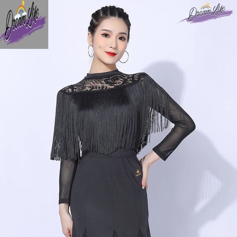 

Современный танцевальный топ для женщин, взрослый комбинезон с бахромой для латиноамериканских танцев, новая весенняя коллекция, одежда для выступлений, танцевальный костюм из триацетатного волокна