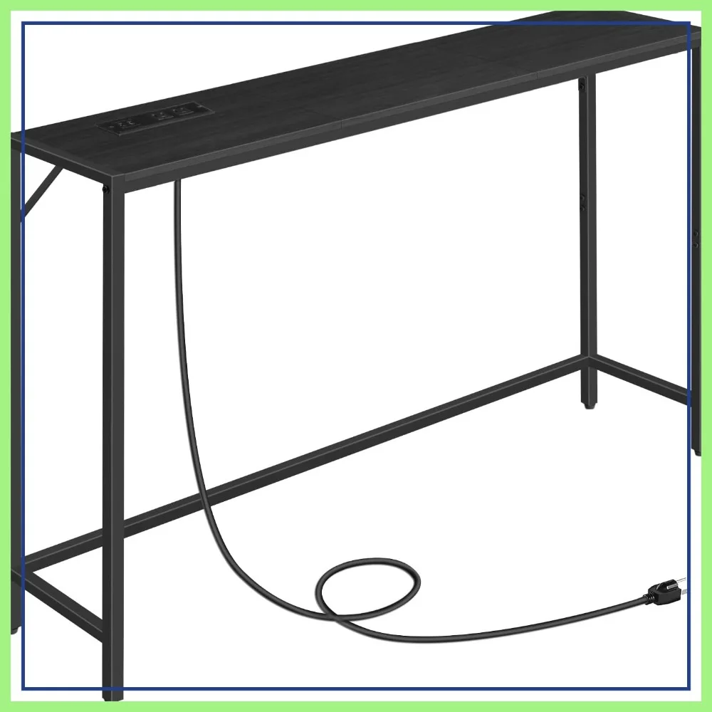 

43.3" Console Table with Power Station, Narrow Sofa Table for Living Room, Hallway, Entryway, Foyer, Black