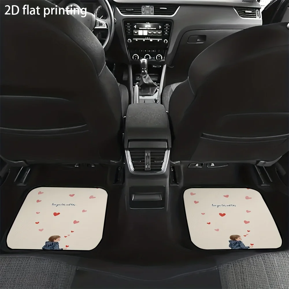4pcs Car Floor Mats, Heart-Throwing Love Heart Pattern, Material, Universal Car Mats, Car Interior Accessories, Wear-Resistant,