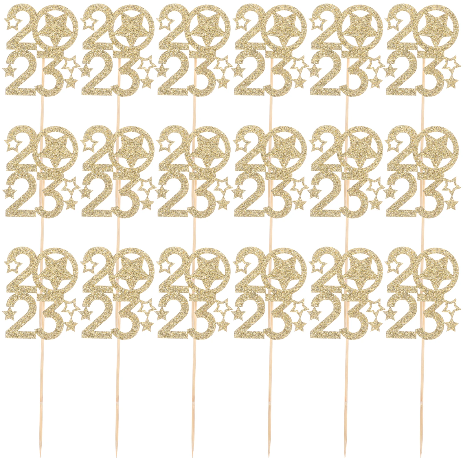 

40pcs New Year Cake Inserts Paper Wood Craft Glitter Eve Gift Decorations Festive Atmosphere Safe Practical Cake Ornament