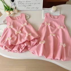 Girls Clothes Set Summer Sleeveless Bow Vest Shirt+Shorts Fashion Children Clothing Suits Party Princess Kids Dress 2 3 4 5 6 7Y