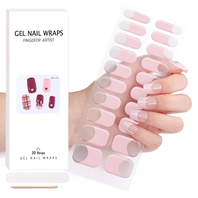 

White French Gel Nail Stickers Semi-Cured Nail Strips Pink Black Gloss Salon Nail Wraps Beauty Nail Patch Manicure UV LAMP