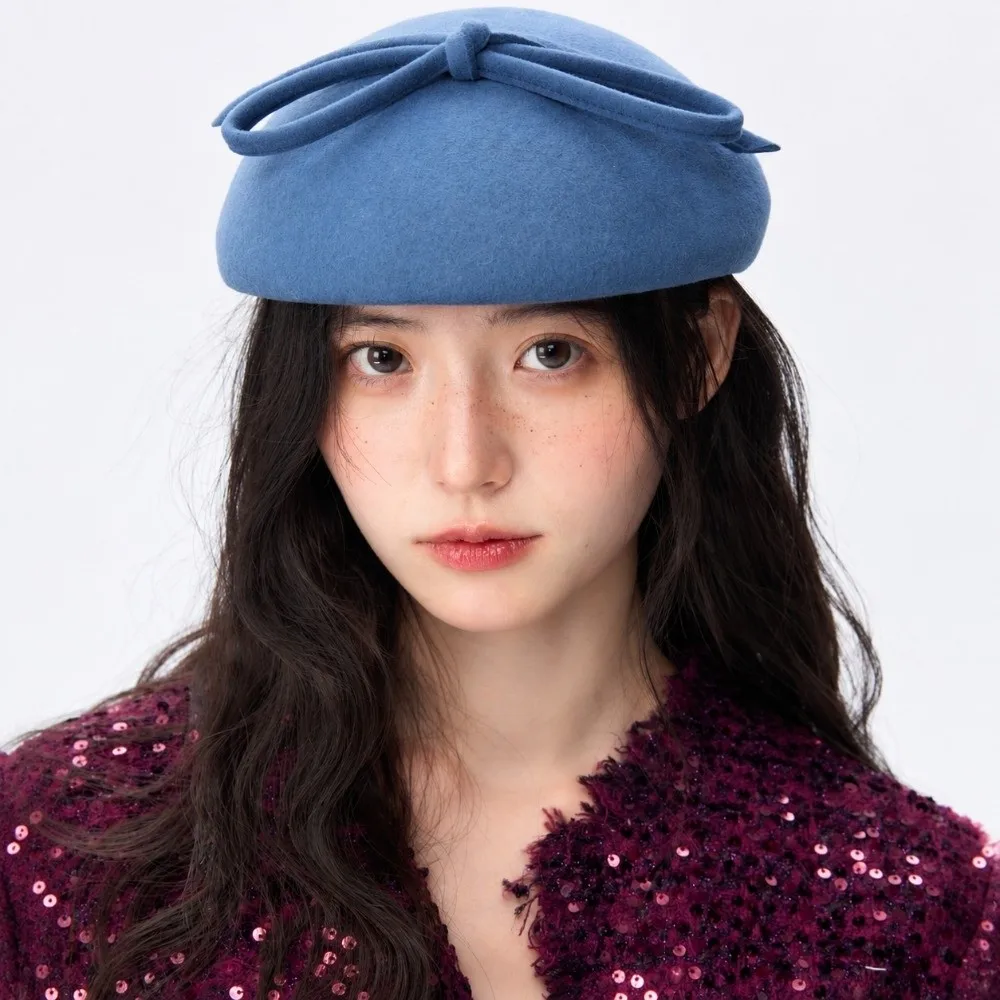 Fashion Wool Beret Cap for Women Fascinator Hat Adjustable Cocktail Hat Elegant Formal Winter Pillbox Hats for Formal Events