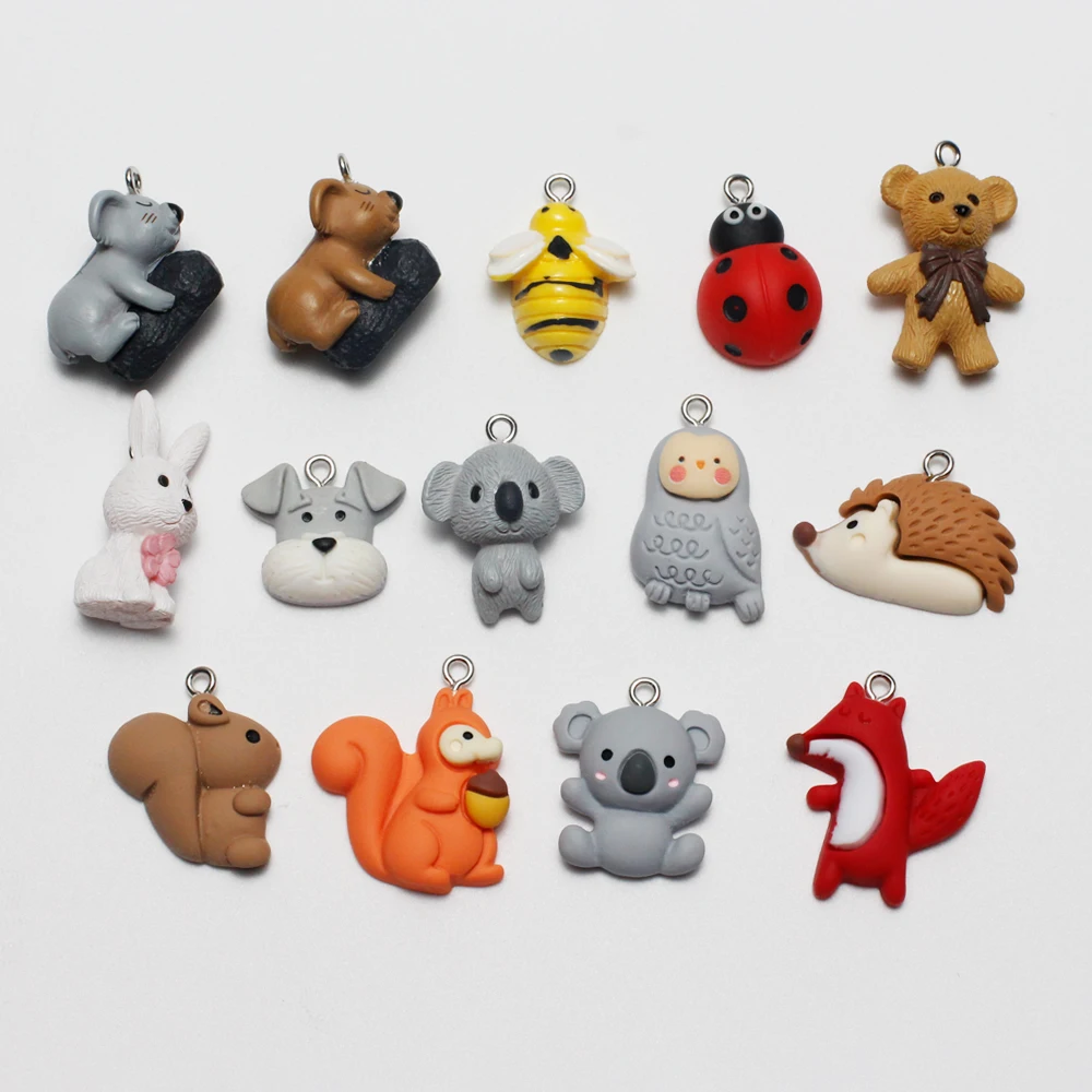 Koala Bear Owls Dogs Animals Charms Cute Kawaii Resin Pendant for Earring Necklace Keychain Jewelry Making Supplies Diy Findings