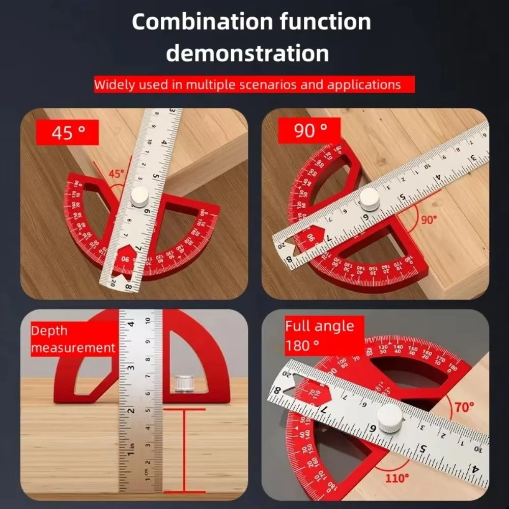 Multi-functional Angle Ruler Adjustable Inch & Metric Measuring Ruler Right Angle Woodworking Protractor Woodworking Measurement