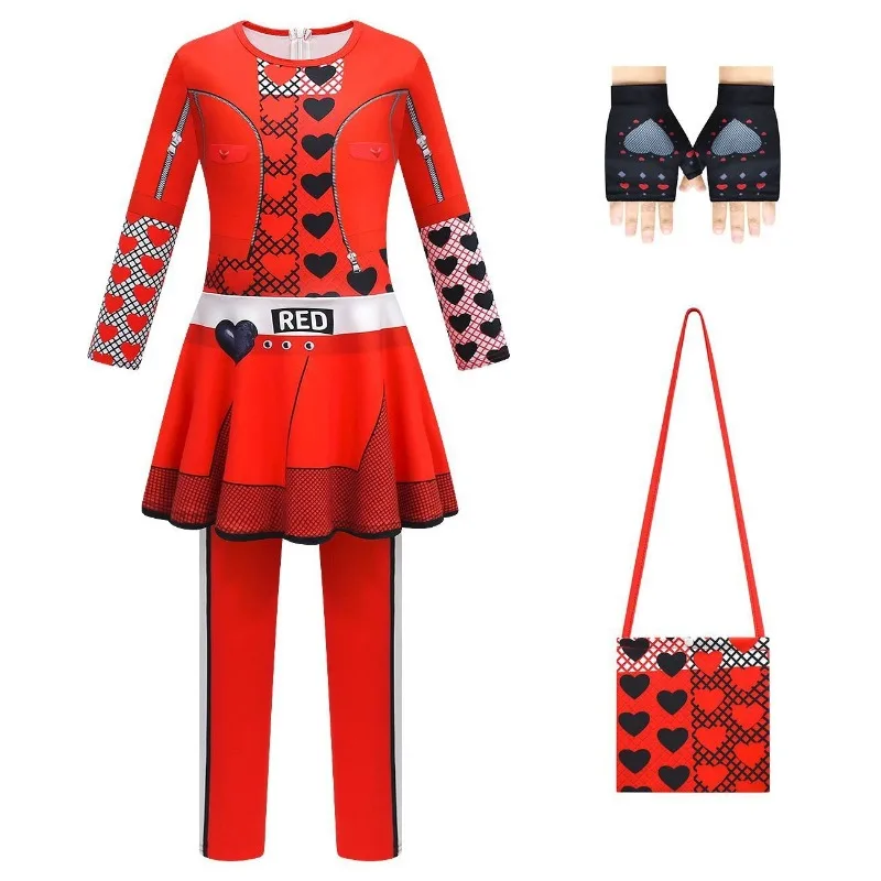 D-Descendants 4 Red Cosplay Costumes D-Descendants Rise of Red Accion Jumpsuit Halloween Carnival Party Dress Up Suit for Kids