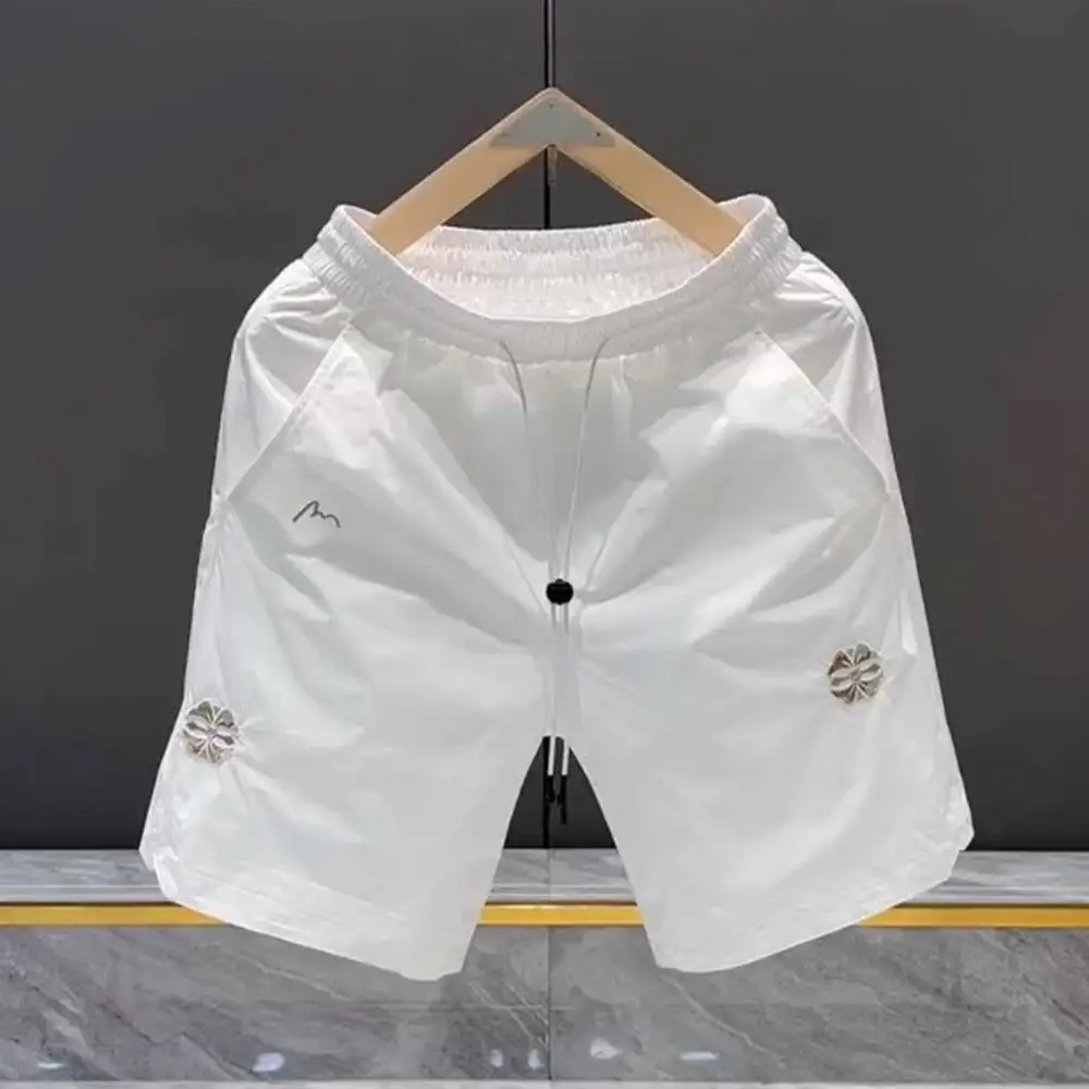 

Summer New Men's Qui Dry White Four-Part orts Loose Fit Thin Beach Five-Part Mid-Pants Casual Straight Leg Elastic Waist