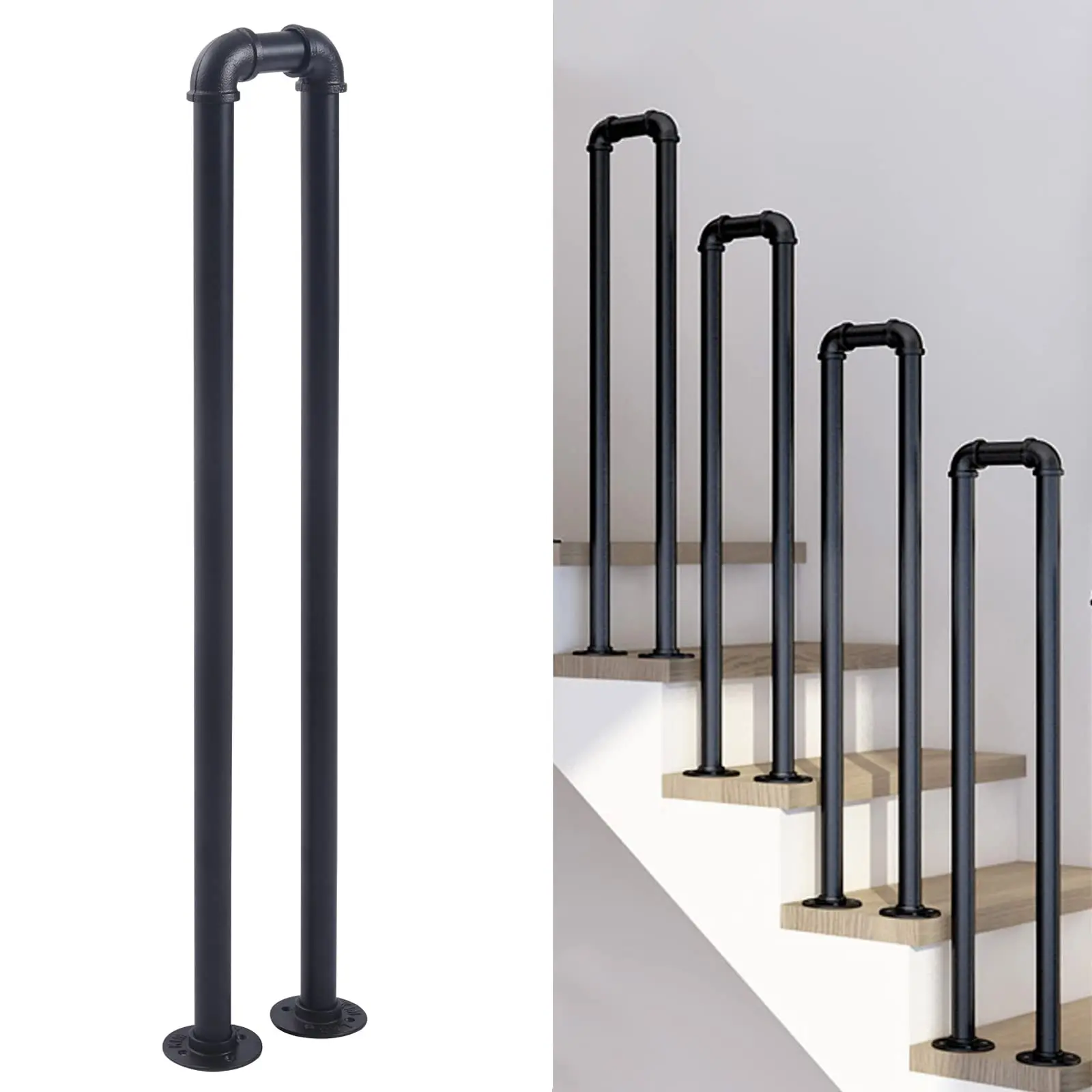 

U-Shaped Stair Handrail 33.5in Industrial Railing Non-Slip Grab Bar for Indoor or Outdoor Garden Loft Corridor Villa Hotel Elder