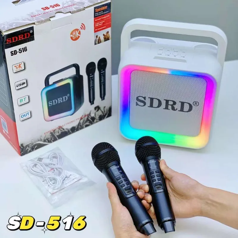 Subwoofer inalámbrico para exteriores, altavoz portátil RGB con Bluetooth y Micrófono Dual para Karaoke, para adultos, para cantar en fiestas