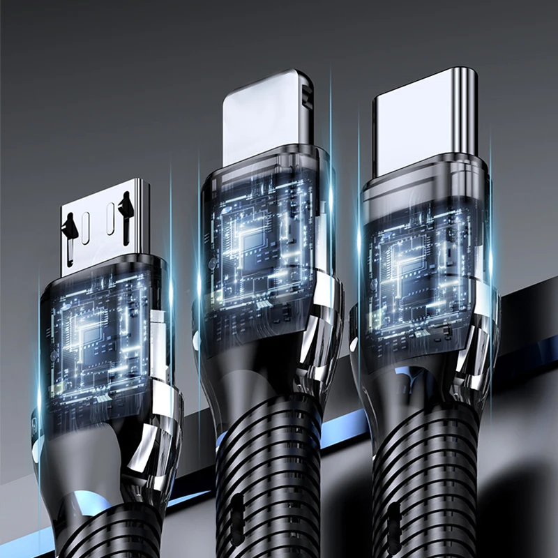 120W 5A 3 In 1 USB Fast Charging Cable Type C Micro USB Cable Data Cord For Realme Samsung Huawei P50 Phone USB Charging Cable